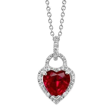 Pendant Necklace White Gold 14K 5.20 Ct. Ruby With Diamonds