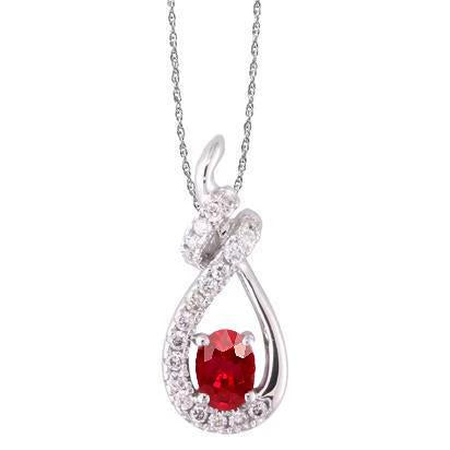 Pendant Necklace White Gold 2.70 Ct Red Ruby And Diamonds