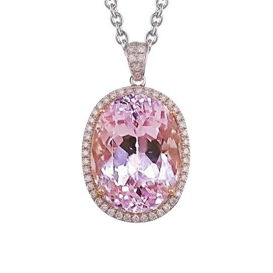 Pendant Necklace With Chain 35.25 Carats Kunzite With Diamonds