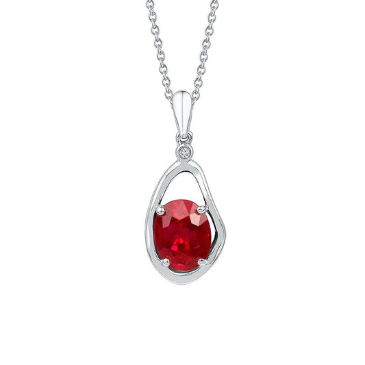 Pendant Necklace With Chain Ruby And Diamonds 2.55 Carats WG 14K