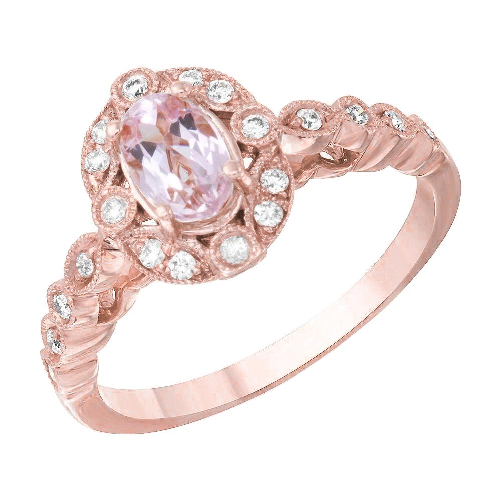 Pink Kunzite And Bezel Diamonds Ring 13.30 Carats Rose Gold 14K