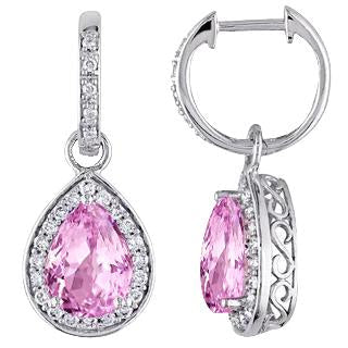 Pink Kunzite And Diamond Hoop Dangle Ladies Earring 20.50 Carats