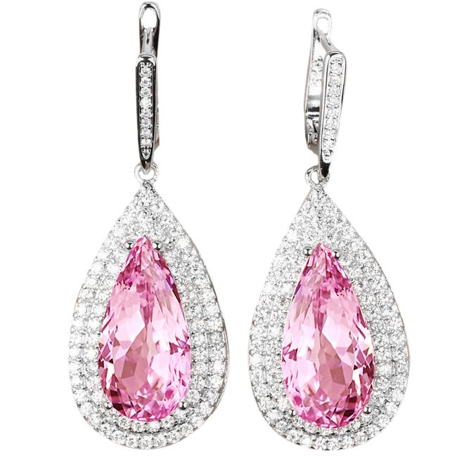 Pink Kunzite And Diamond Lady Dangle Earring Fine Gold Jewelry 11.66 Ct