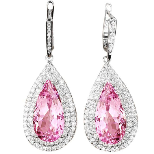 Pink Kunzite And Diamond Lady Dangle Earring Fine Gold Jewelry 11.66 Ct