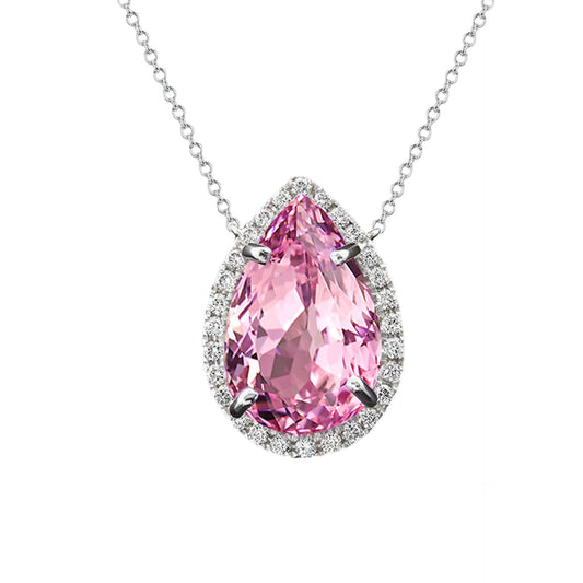 Pink Kunzite And Diamond Women Necklace Pendant 37 Ct. White Gold 14K