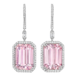 Pink Kunzite And Diamonds 22.50 Ct Lady Dangle Earrings White Gold 14K