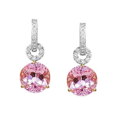 Pink Kunzite With Natural Earth Mined Diamond Dangle Woman Earrings 21 Ct Two Tone Gold 14K