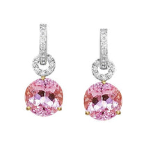 Pink Kunzite With Diamond Dangle Woman Earrings 21 Ct Two Tone Gold 14K