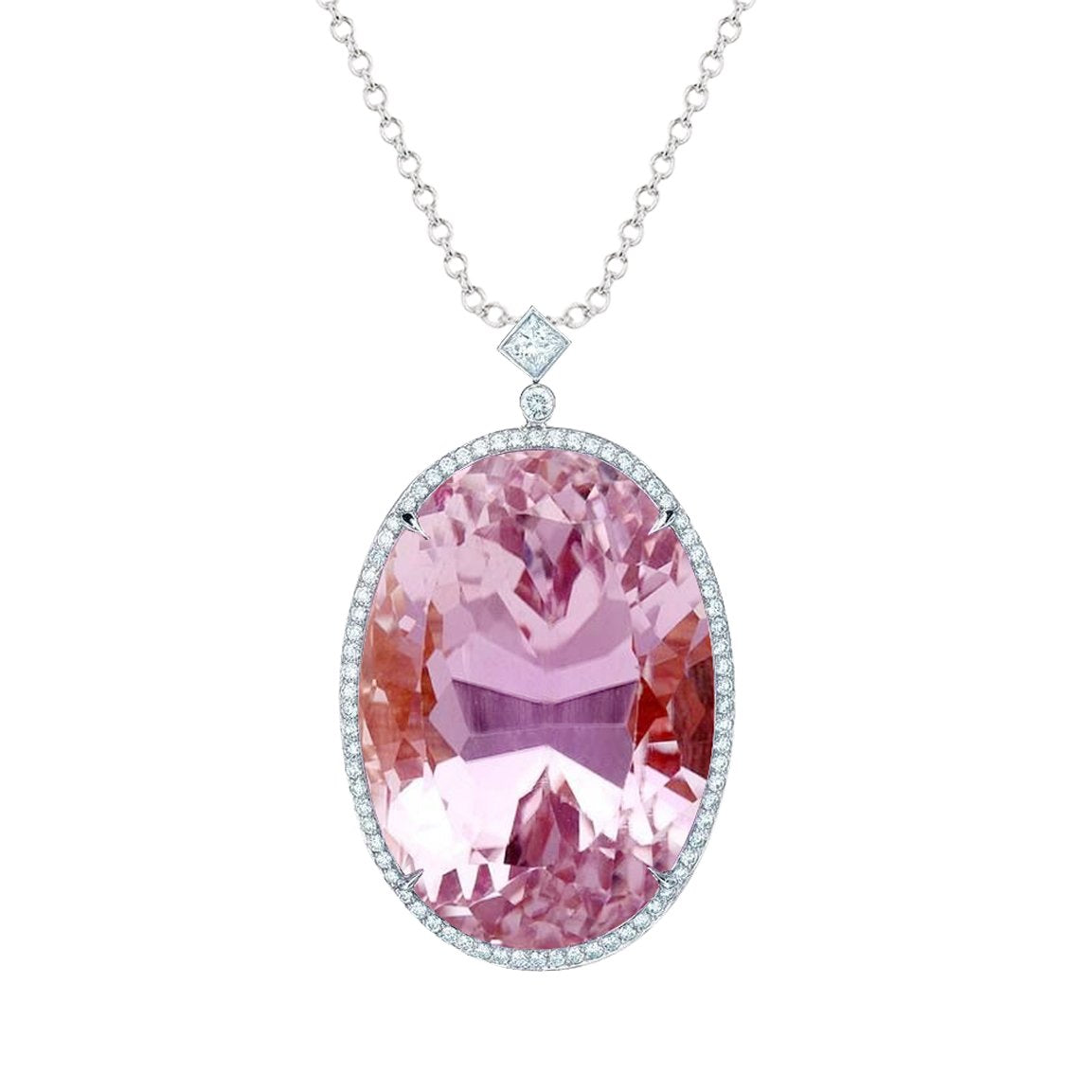 Pink Kunzite With Diamonds 21.00 Ct Pendant Necklace White Gold 14K