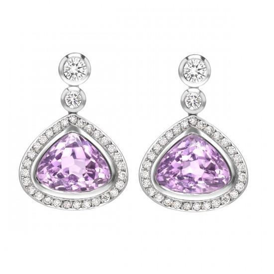 Pink Kunzite With Diamonds 23.50 Ct Dangle Earrings White Gold 14K