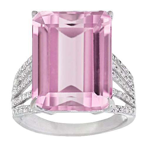 Pink Natural Kunzite And Diamond Wedding Ring 22 Ct White Gold 14K