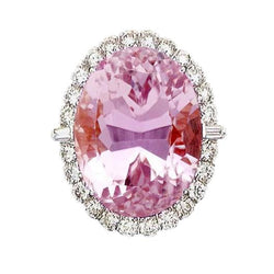 Pink Kunzite With Natural Earth Mined Diamond Wedding Ring White Gold 14K 21 Ct