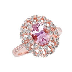 Pink Oval Cut Kunzite Diamond Ring Lady Rose Gold Jewelry 14 Ct