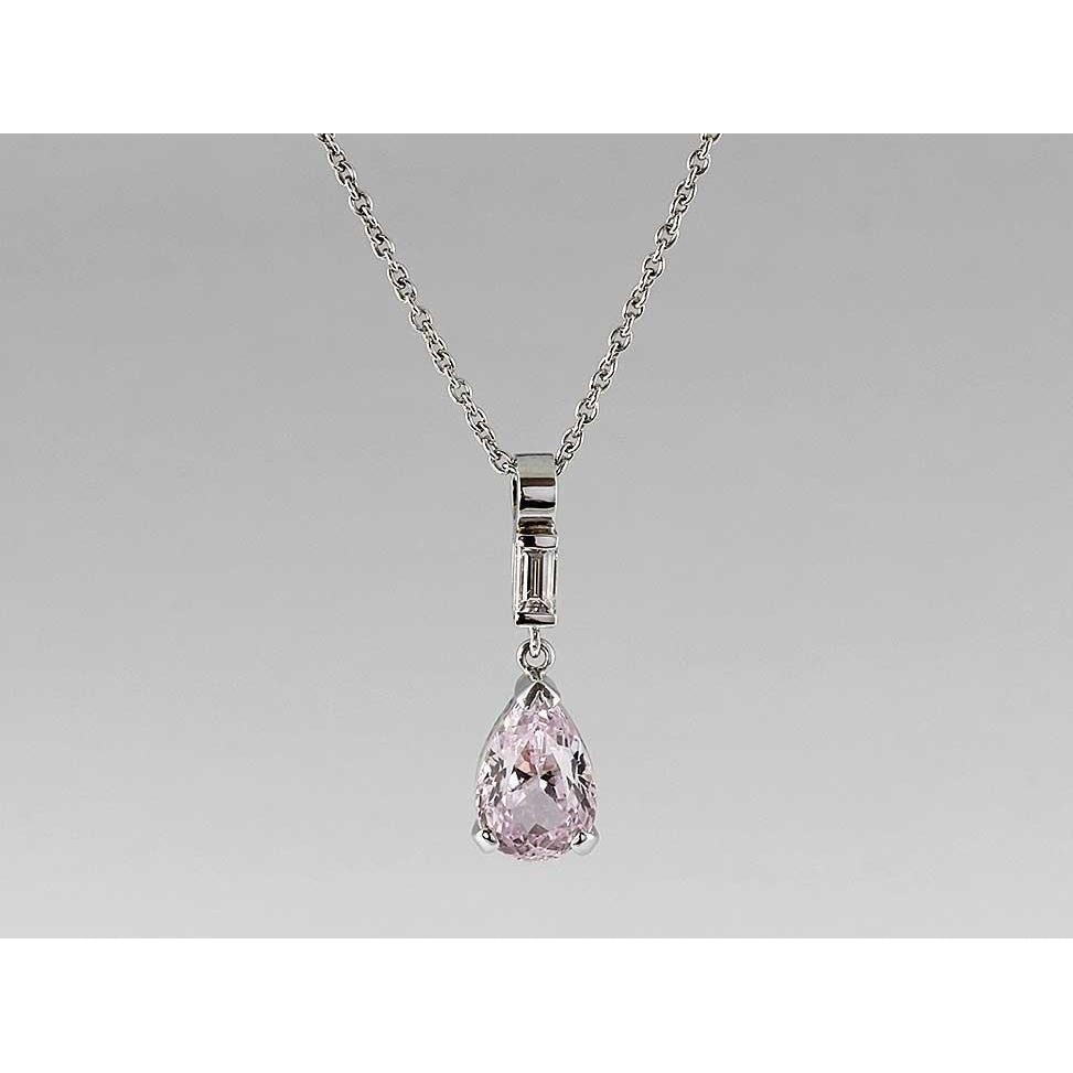 Pink Pear Cut Kunzite Gem Stone Pendant White Gold 11 Carats Jewelry