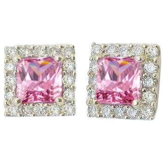 Pink Sapphire 5 Carats Ladies Stud Halo Earrings White Gold 14K