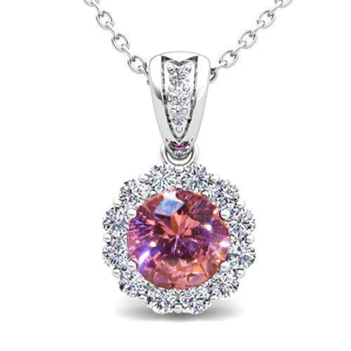 Pink Sapphire And Diamond 7 Carats Pendant Necklace 14K White Gold