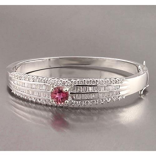 Pink Sapphire And Diamond Baguette Bangle 8 Carats New