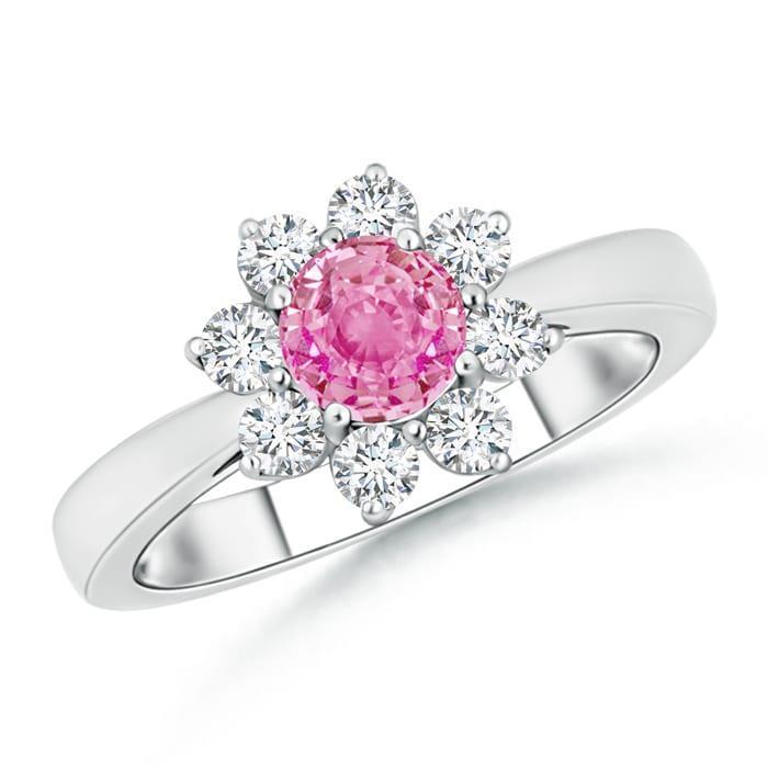 Pink Sapphire And Round Diamonds 3.60 Ct Wedding Ring White Gold 14K