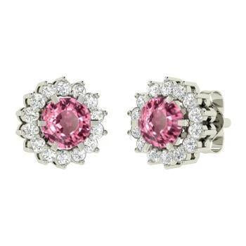 Pink Sapphire With Diamonds 4.60 Carats Studs Earrings White Gold