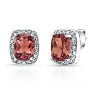 Pink Tourmaline And Diamond Stud Earring White Gold 14K 14.40 Ct