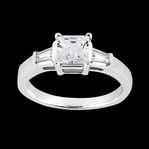 Princess & Baguette 1.20 Carat Diamond Three Stone Ring White Gold 14K