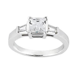 Princess & Baguette 1.20 Carat Diamond Three Stone Ring White Gold 14K