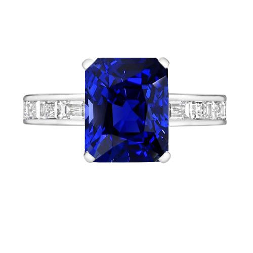 Princess & Baguette Diamond Sapphire Ring Radiant 3 Carats Channel Set