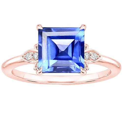 Princess Blue Sapphire & Diamond Ring Prong Set Rose Gold 3.75 Carats