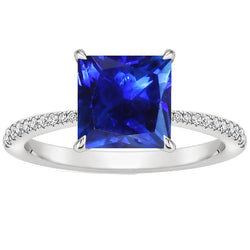 Princess Ceylon Sapphire & Round Natural Earth Mined Diamond Ring 5.75 Carats White Gold