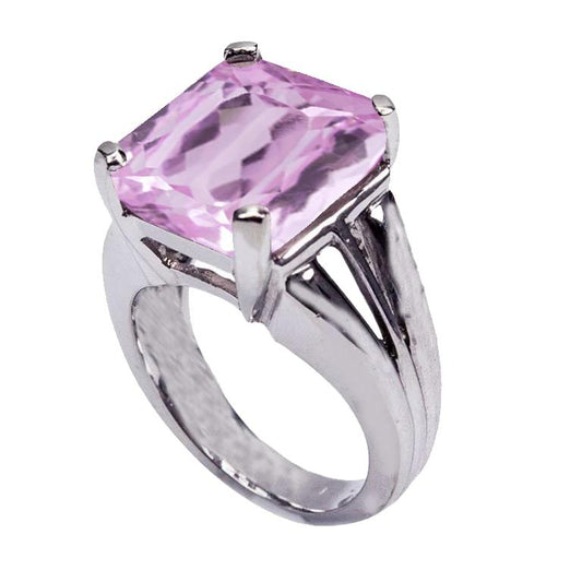 Princess Cut 15 Ct Solitaire Kunzite Ring White Gold 14K