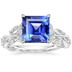 Princess Cut Blue Sapphire Natural Earth Mined Diamond Ring 6.75 Carats Fancy Jewellery