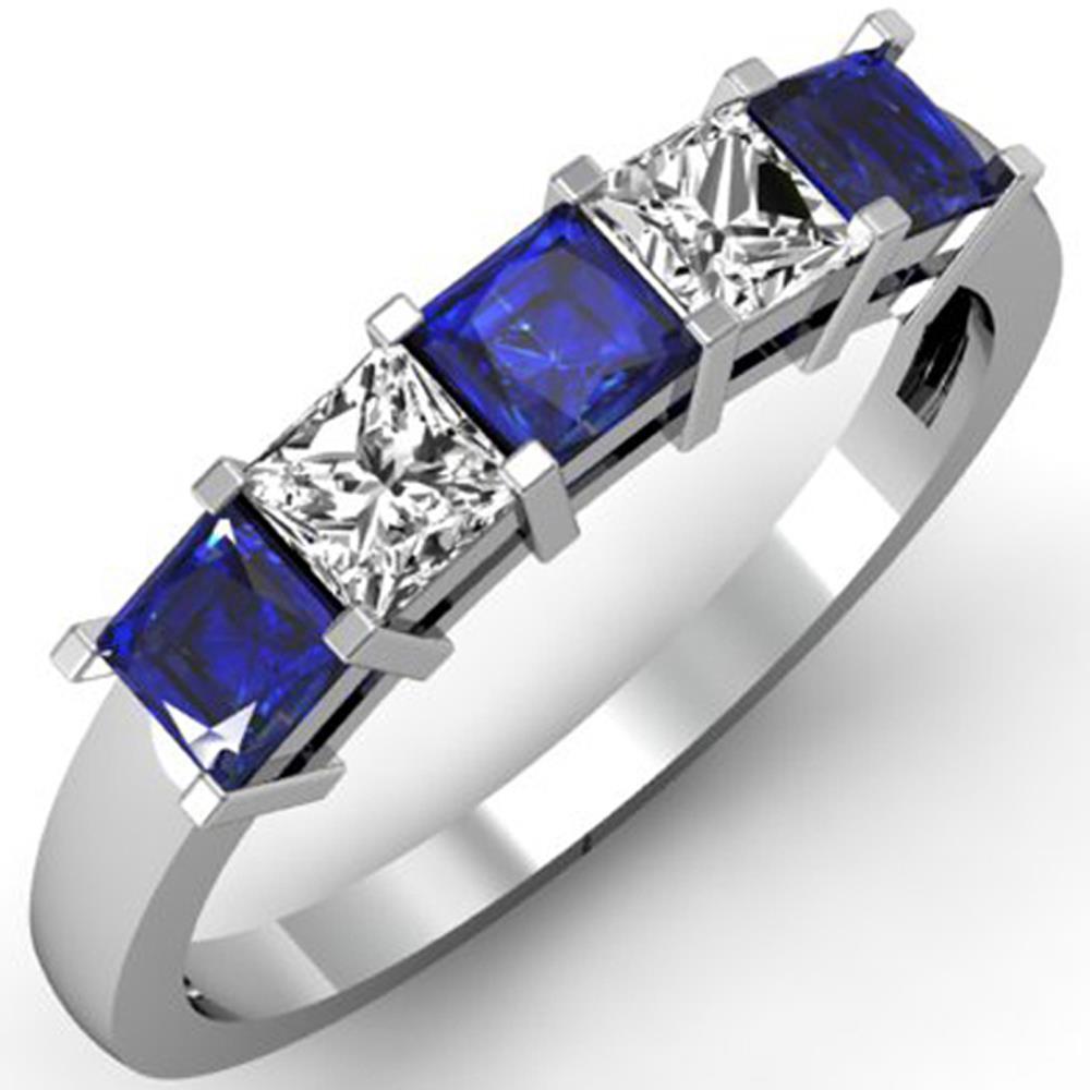 Princess Cut Ceylon Sapphire Diamonds 5 Stone Ring 1.75 Ct