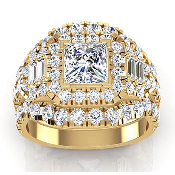 Princess Cut Diamond Insert Engagement Ring Enhancer Gold 14K 4 Ct
