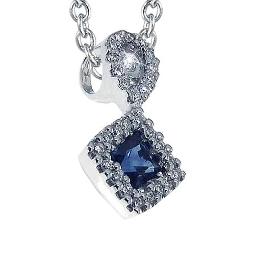 Princess Cut Sapphire Pendant Accents Round Diamond 1.25 Carats