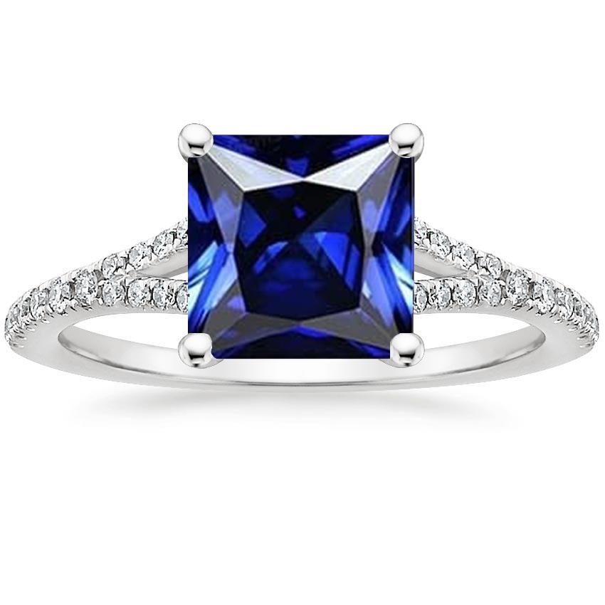 Princess Cut Solitaire Gemstone Ring With Pave Diamond Accents 6 Carat