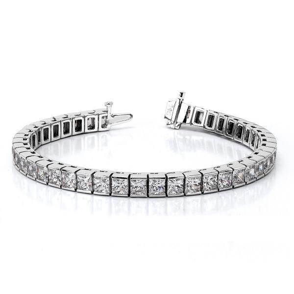 Princess Cut Sparkling Diamonds Tennis Bracelet Wg 14K 14.70 Carats