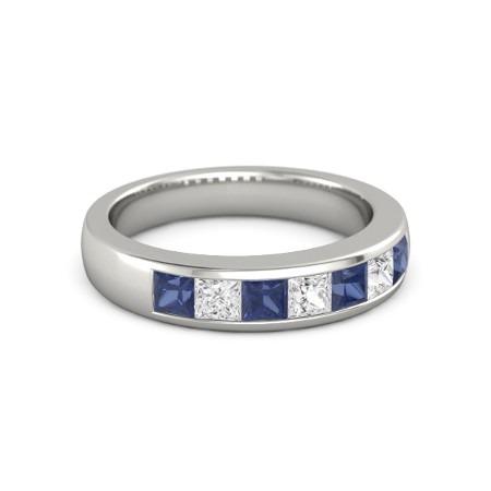 Princess Diamond Blue Sapphire Band 2.50 Carats White Gold 14K