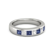 Princess Diamond Blue Sapphire Band 2.50 Carats White Gold 14K