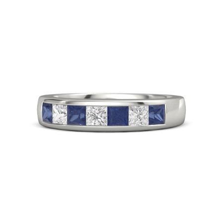 Princess Diamond Blue Sapphire Band 2.50 Carats White Gold 14K