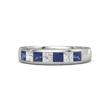 Princess Diamond Blue Sapphire Band 2.50 Carats White Gold 14K