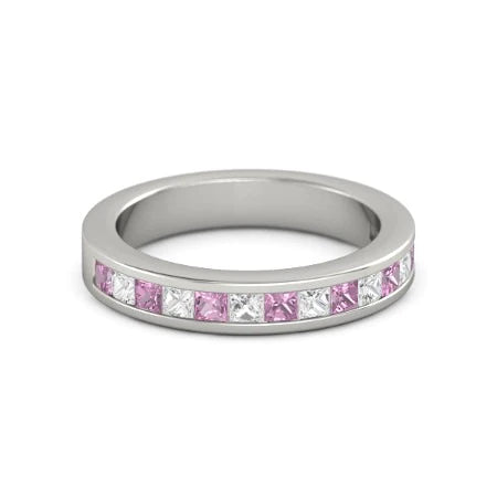 Princess Diamond Comfort Fit Pink Sapphire Band 2.40 Carats