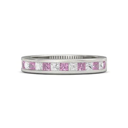 Princess Natural Earth Mined Diamond Comfort Fit Pink Sapphire Band 2.40 Carats