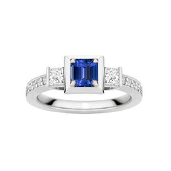 Princess Diamond & Emerald Sapphire Engagement Ring Two Tone 2 Carats