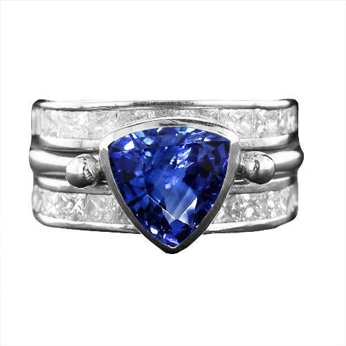 Princess Diamond Ring Trillion Sapphire Vintage Style 3 Carats Jewelry