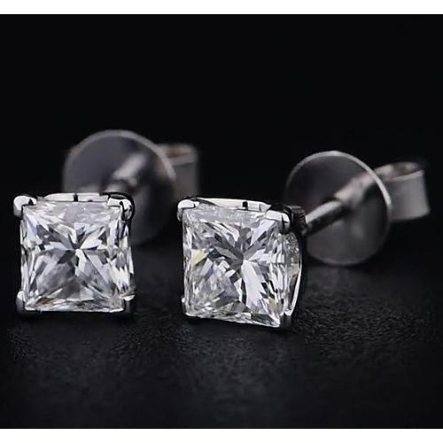 Princess Diamond Stud Earrings 1.50 Carats Prong White Gold 14K