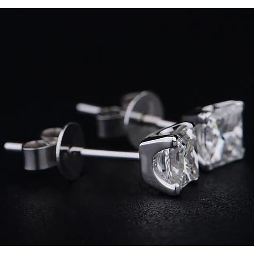 Princess Diamond Stud Earrings 1.50 Carats Prong White Gold 14K