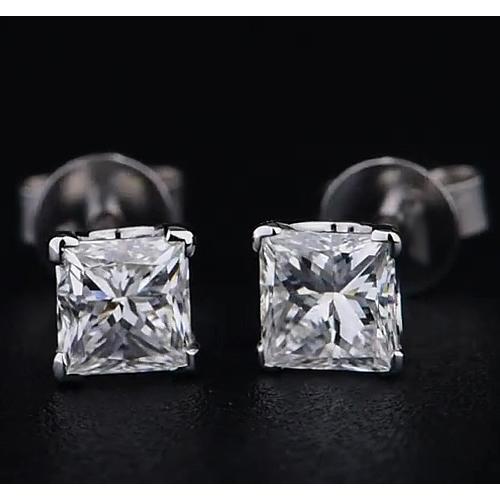 Princess Diamond Stud Earrings 1.50 Carats Prong White Gold 14K