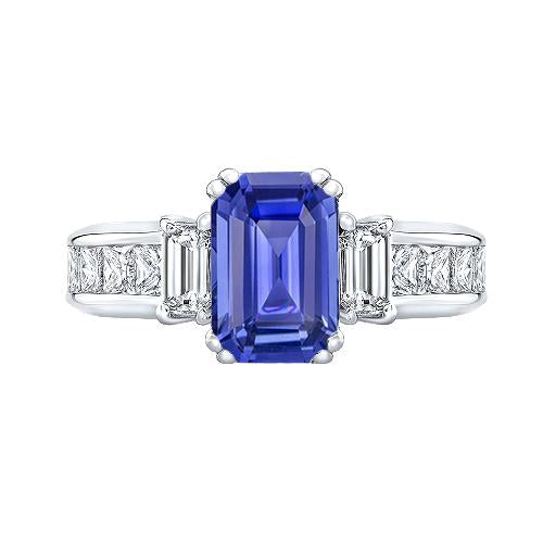 Princess & Emerald Diamond Blue Sapphire Anniversary Ring 3 Carats