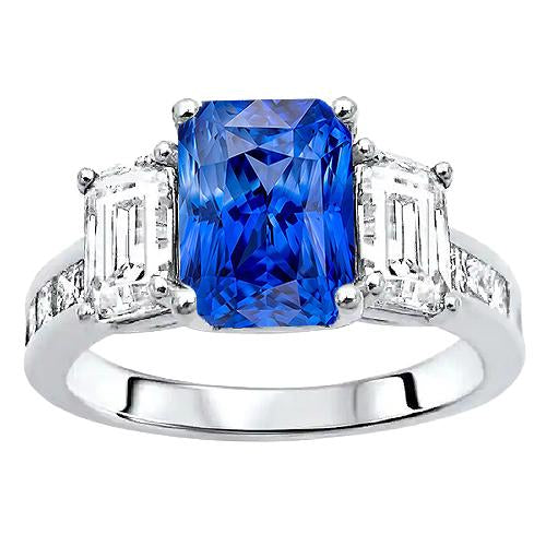 Princess & Emerald Diamond Radiant Sapphire Ring 4 Carats Channel Set
