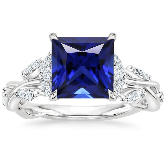 Princess Gemstone Ring With Diamond Accents Ceylon Sapphire 6 Carats